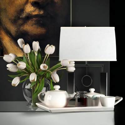 现代花卉茶具台灯陈设饰品